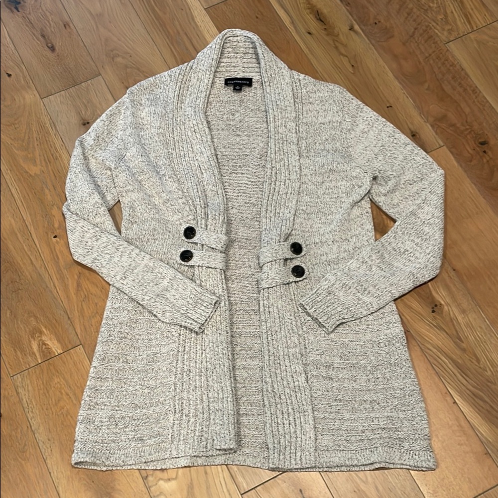 Fortune + Ivy Gray Cardigan Sweater with Shawl Collar and Button Detail